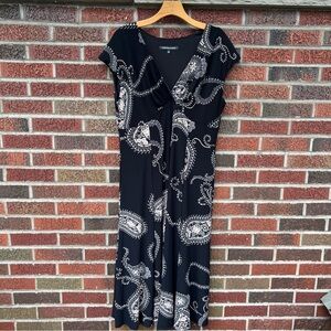 Jones Wear Dress Black and White Floral Paisley V Neck Short Sleeve Maxi Dress